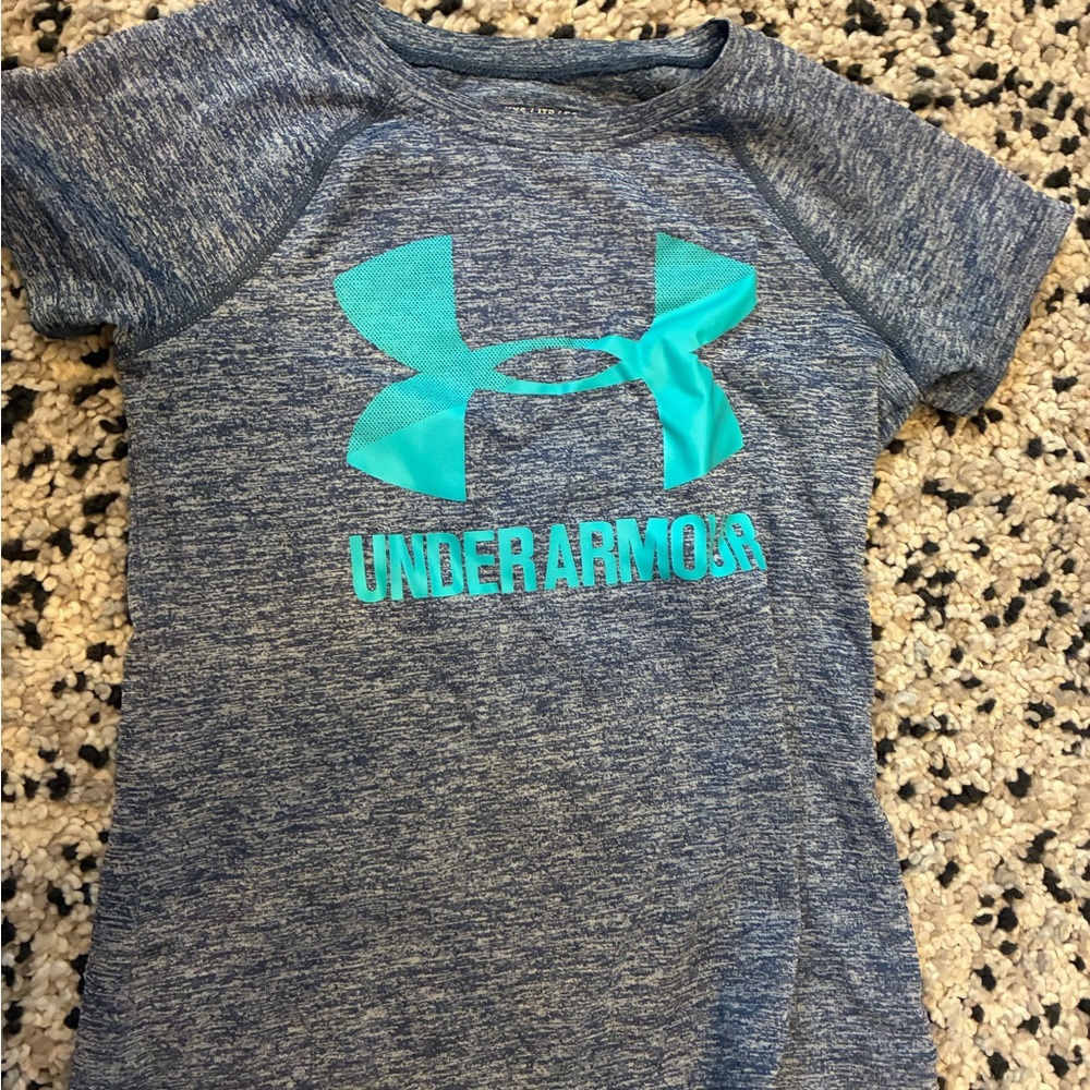 Under Armour Kids Heathered Blue Tee with Aqua Logo
